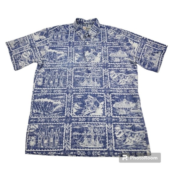 Reyn Spooner Hawaiian Reverse Print Gold Label 70s Rare 3 Button Shirt Size L - Picture 1 of 12